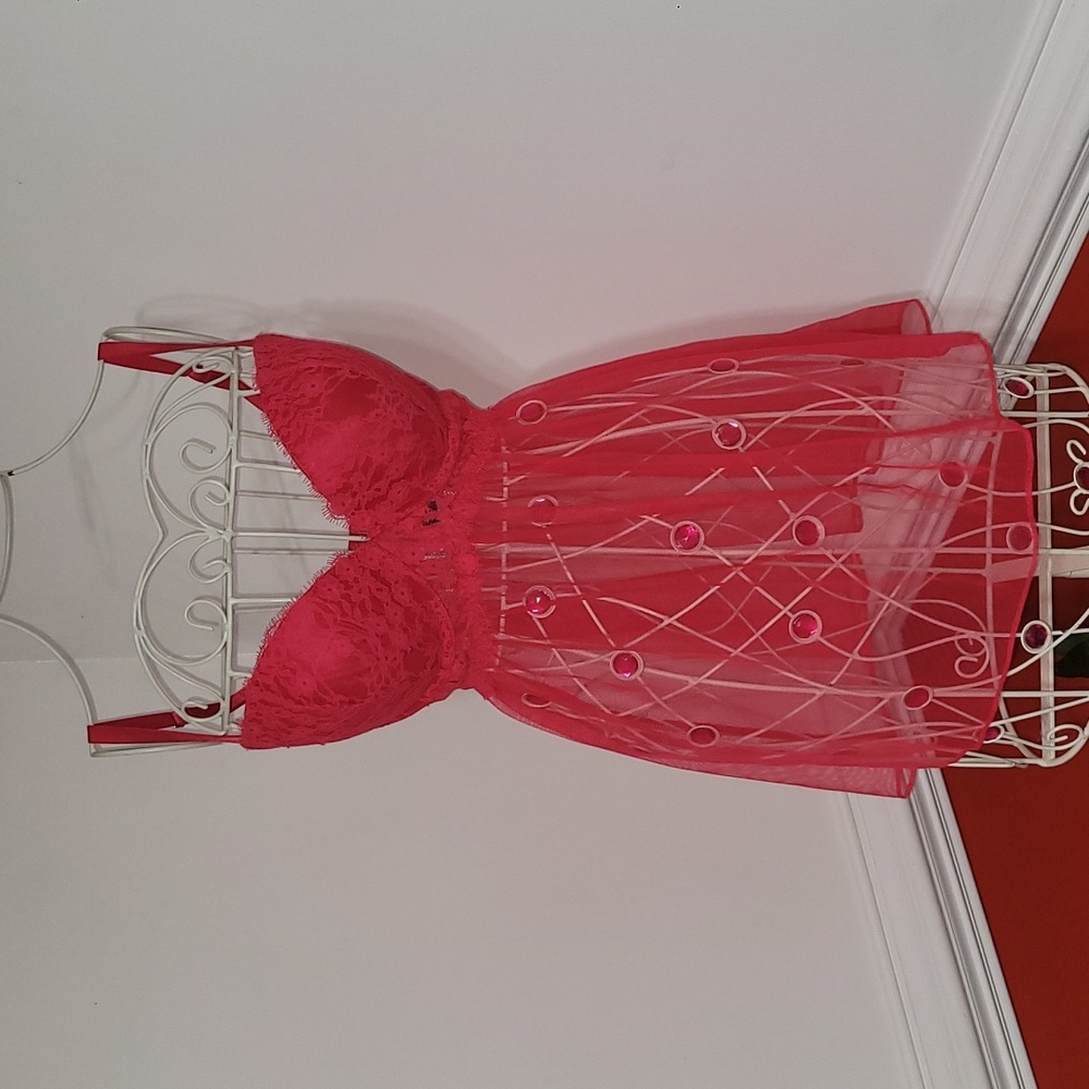 NWT Victoria Secret Red Lace Babydoll Nighty Lingerie NWT Size 36D - Picture 1 of 5